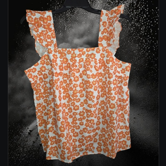 Floral Orange Women's Top Boho Flowy Layer Sweater Sleeveless XL Plus - Picture 1 of 8
